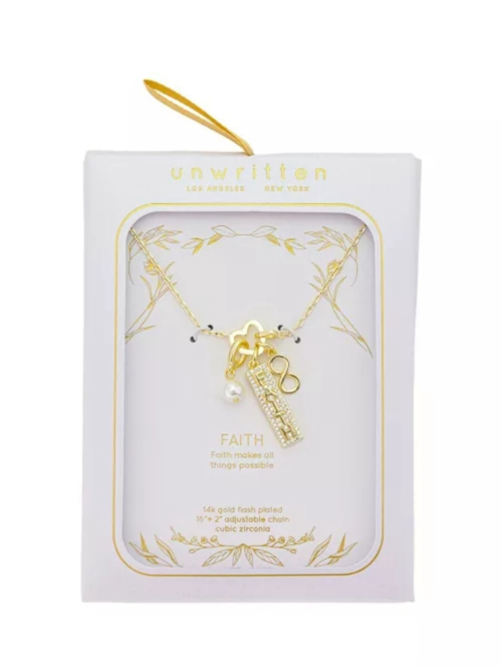 Unwritten 14k Gold Flash Plated FAITH Charm Necklace with Pearl and Infinity - Picture 6 of 7